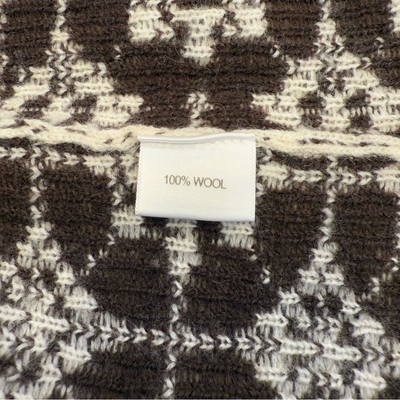 100% Wool Open Front Cardigan Brown Cream Geometric Scandi Pattern Medium - Picture 7 of 8